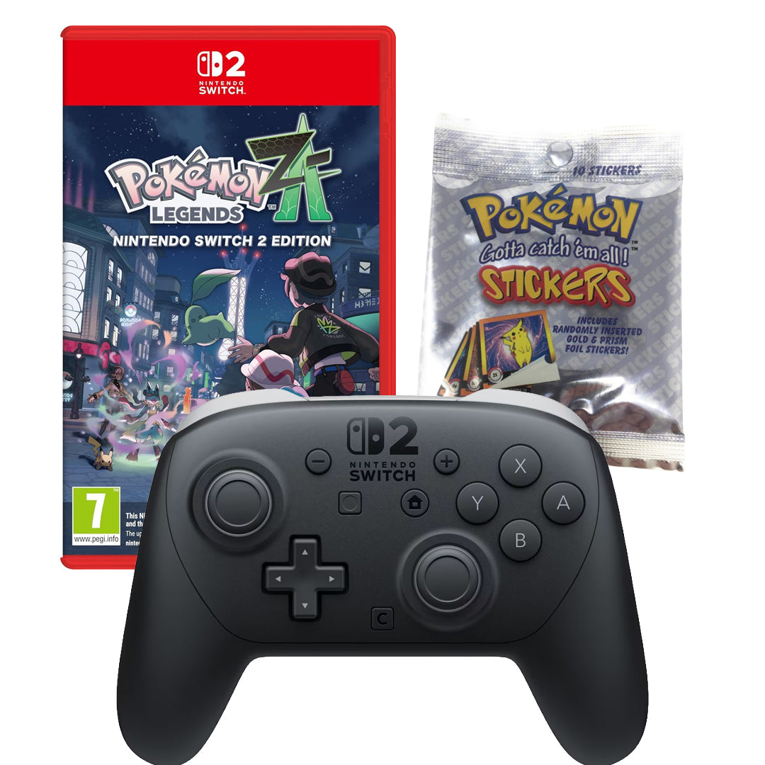 Pokemon: Legends Z-A (Switch 2) + Pokemon - Series 1 - Stickers + Nintendo Official Switch 2 - Pro Controller - Black