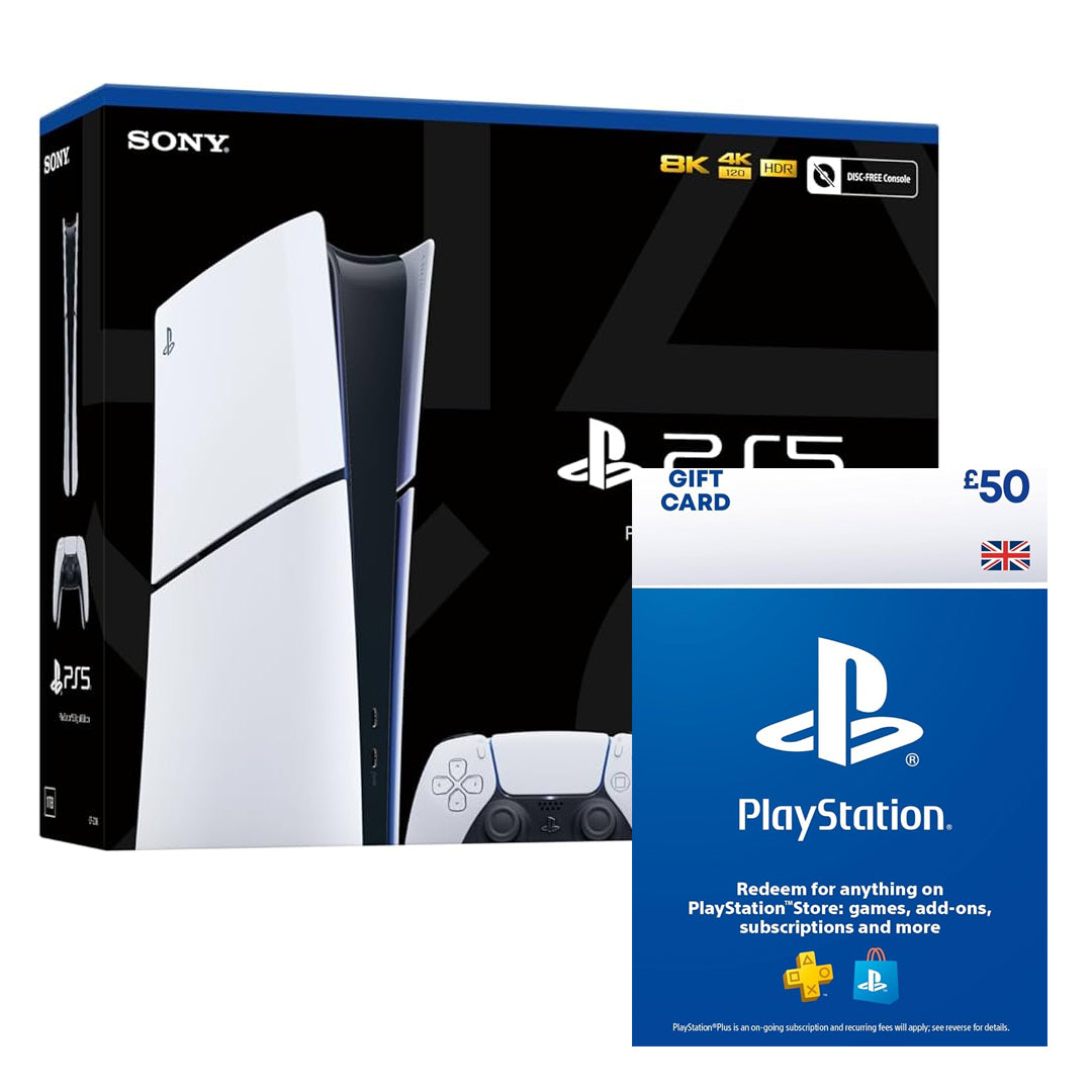Sony PlayStation 5 - Console Slim- Digital Edition - White + Sony PlayStation PSN Card - 50 GBP
