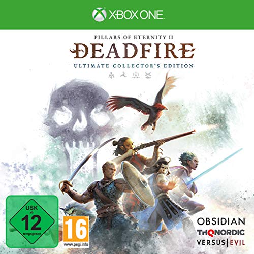 Game cover for 'Pillars of Eternity II: Deadfire' Ultimate Collector's Edition on Xbox One with characters and branding.