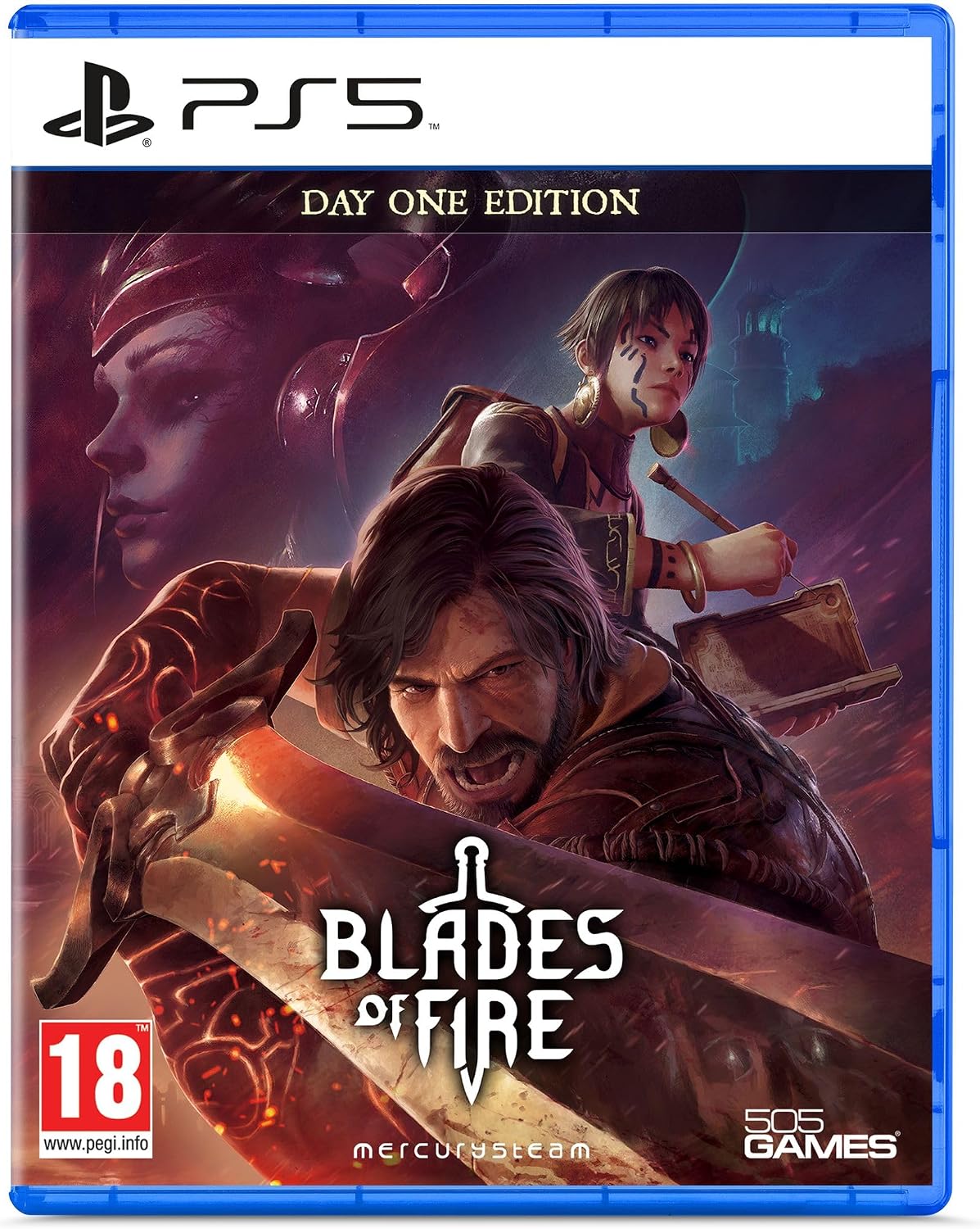 Blades of Fire game cover for PS5 with characters and branding as sold by Play Pixels.