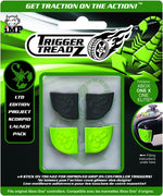Trigger Treadz Xbox One X One Elite LTD Edition Project Scorpio Launch Pack, featuring four black and neon green grip stickers in a blister pack on a black and green backing card.