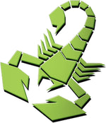 A stylized green scorpion graphic made of angular geometric segments, shown on a plain white background.