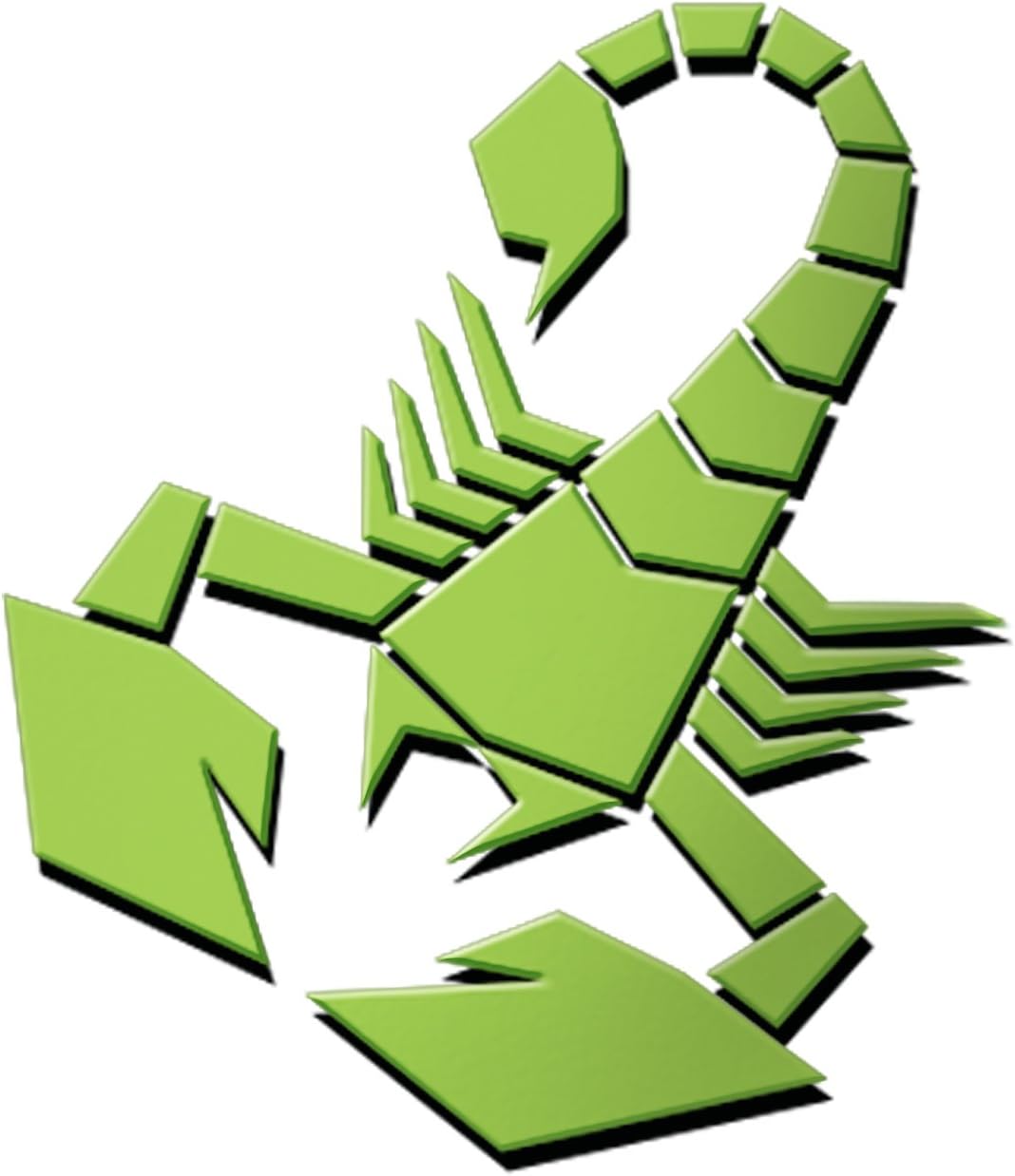 A stylized green scorpion graphic made of angular geometric segments, shown on a plain white background.