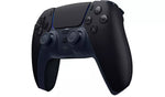 A PlayStation 5 DualSense wireless controller in dark navy blue, shown from a three-quarters angle on a solid white background.