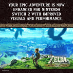 Promotional image for 'The Legend of Zelda: Breath of the Wild' Nintendo Switch 2 Edition with scenic landscape and character.