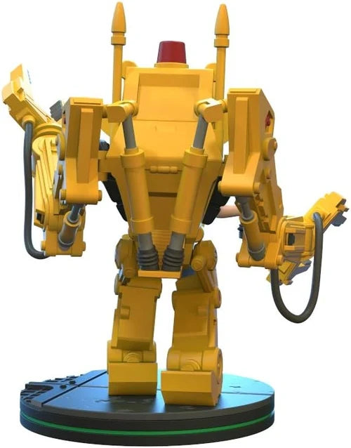 Rear view of Aliens Ripley Power Loader Q-Fig Elite showing mechanical arms, hydraulics and display base