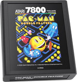 Pac-Man Double Feature physical game cartridge for Atari 2600+ Pac-Man Edition, featuring colourful Pac-Man artwork and classic Atari 7800 cartridge styling.