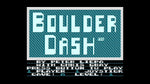Boulder Dash retro game title screen on Atari THE400 Mini, featuring classic 8-bit graphics from the original Atari computer game.
