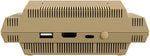 Rear view of the Atari THE400 Mini console showing its ventilation slots, USB connections, HDMI output and power button.