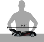 Batman and Robin Batmobile size comparison showing the McFarlane vehicle measuring approximately 24.5 inches long