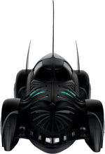 Front view of the Batman Forever Batmobile showing its sculpted bonnet, headlights and distinctive bat-inspired design