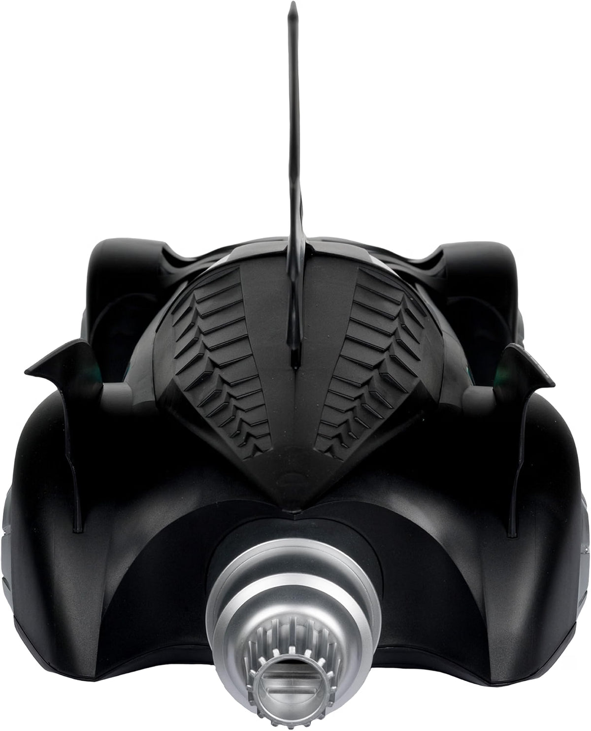 Rear view of the McFarlane Batman Forever Batmobile showing the central turbine exhaust and rear fins