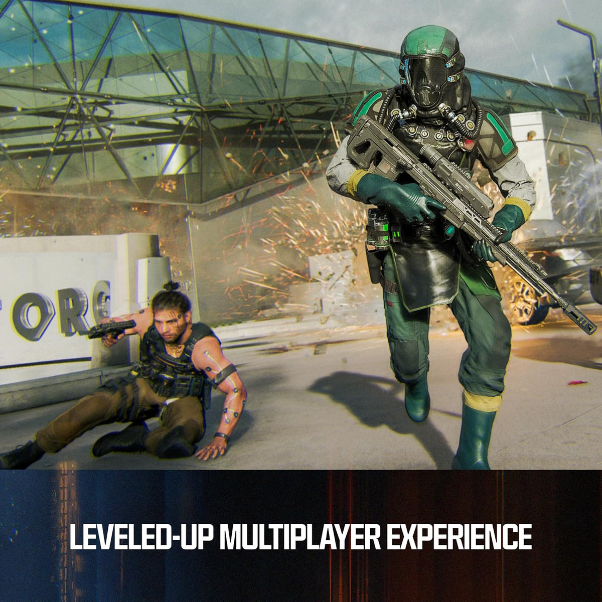 Armed soldier standing near another character on the ground in a Black Ops 7 gameplay image