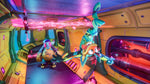 Crash Bandicoot 4 It's About Time Nintendo Switch gameplay screenshot showing a colourful futuristic level with neon lighting and platforming challenges.