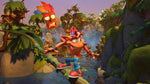 Crash Bandicoot 4 It's About Time Nintendo Switch gameplay showing Crash exploring a colourful tropical jungle level with platforming obstacles.