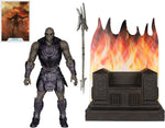 Darkseid action figure with throne, staff weapon, fiery backdrop and Zack Snyder's Justice League collectible art card