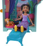Disney Princess Jasmine doll seated on blue bed beside Rajah in the Storytime Stackers palace playset