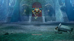 Dragon Quest I & II HD-2D Remake PlayStation 5 gameplay featuring an atmospheric ancient stone temple with a mysterious creature and blue lighting.
