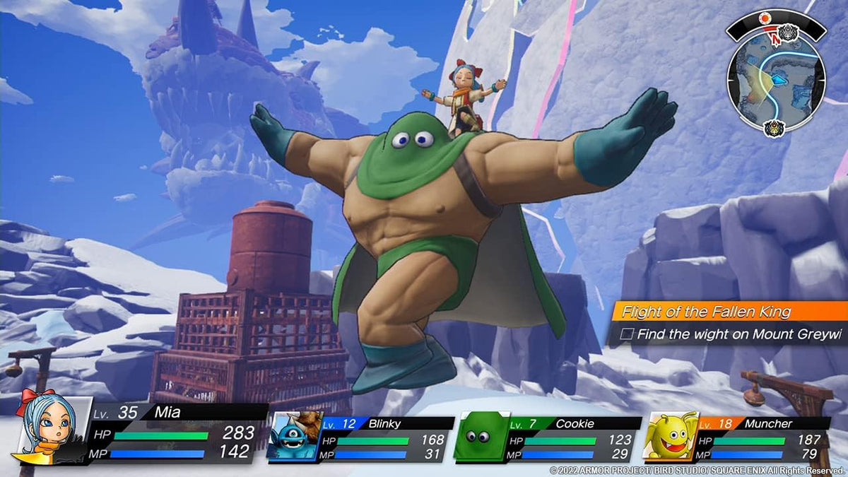 Dragon Quest Treasures Nintendo Switch gameplay featuring a character travelling with a monster companion through a colourful fantasy environment.