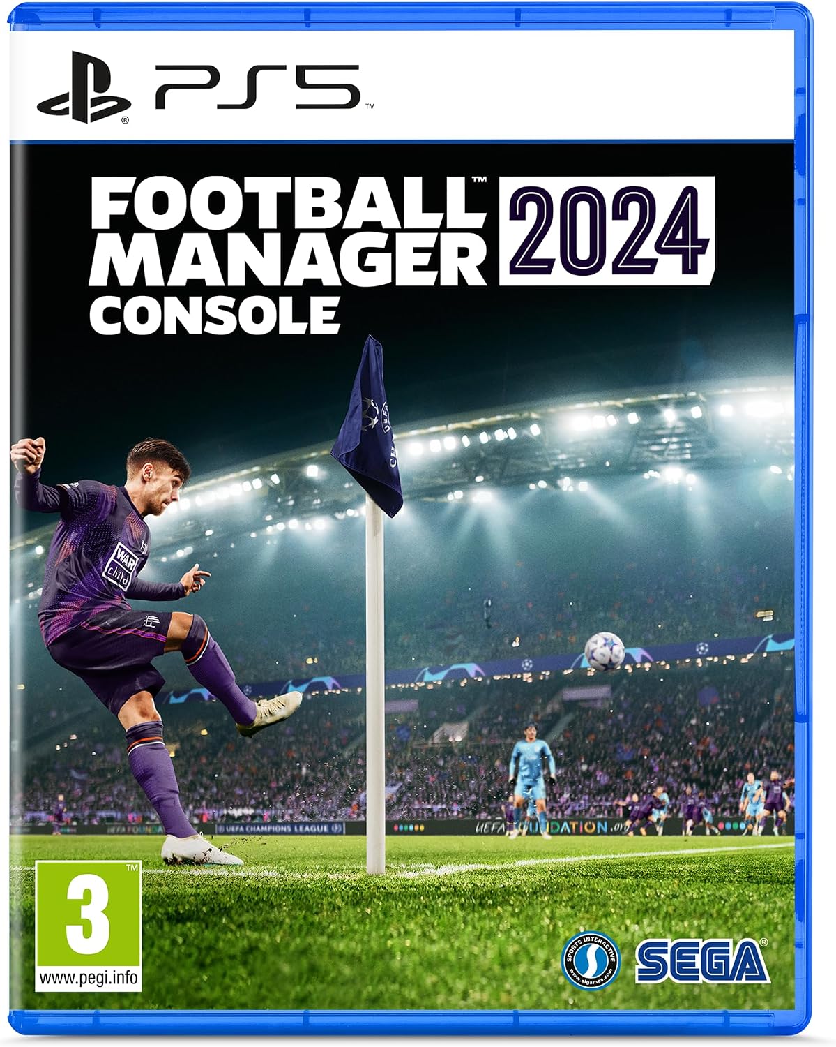 Football Manager 2024 Console Edition for PlayStation 5, resealed physical game featuring official football stadium cover artwork and SEGA branding.