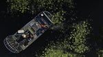 Overhead view of a boat on dark water surrounded by dense green vegetation in swamp area of gta 6 vice city for ps5.