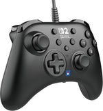 HORI HORIPAD Turbo Wired Controller for Nintendo Switch in Black, shown from a raised front angle with its button layout, analogue sticks and ergonomic handles.