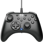 Front view of the HORI HORIPAD Turbo Wired Controller in Black, showing its offset analogue sticks, D-pad, face buttons, Turbo controls and attached USB cable.