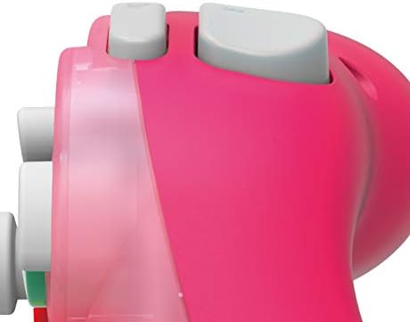 Close-up side view of the HORI Princess Peach Battle Pad for Nintendo Switch, showing the grey shoulder buttons, pink controller casing and textured ergonomic grip.