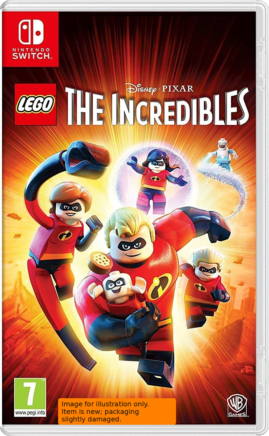 Cover of LEGO The Incredibles game for Nintendo Switch with characters from the movie. Sold by Play Pixels.