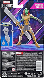 Back of Marvel Legends Warrior Gamora What If...? packaging showing figure artwork and Hydra Stomper Build-A-Figure parts
