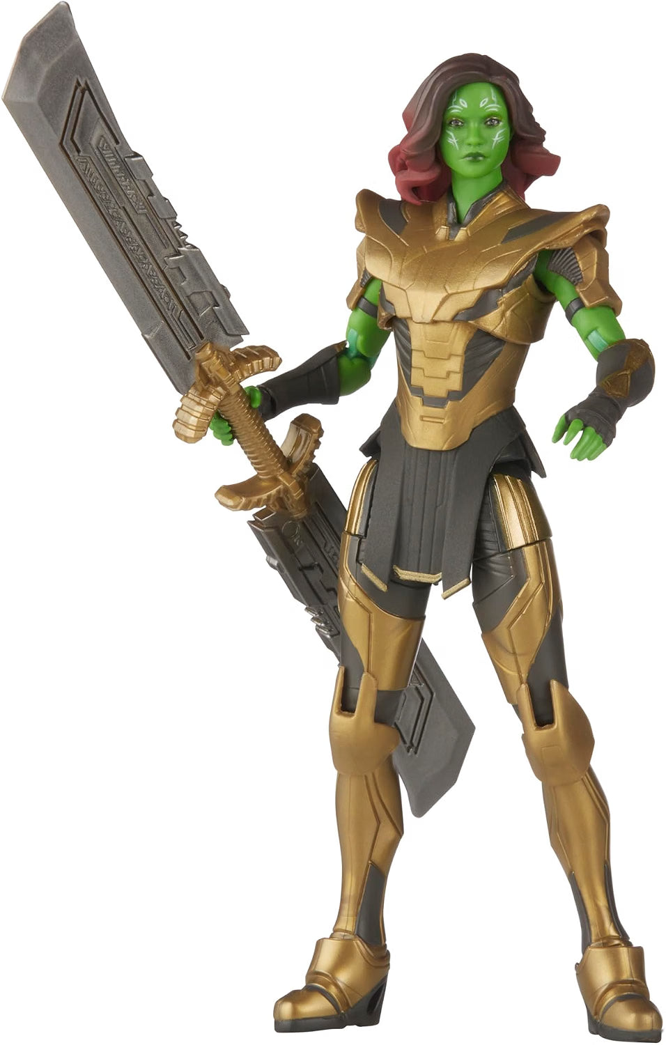 Marvel Legends Warrior Gamora What If...? figure standing with her oversized grey and gold sword