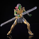Marvel Legends Warrior Gamora What If...? action figure posed with her large double-ended sword
