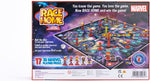 Back of Marvel Race Home The Fast Ludo Game box showing gameplay, contents and 17 Marvel playing pieces