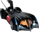 McFarlane Batman and Robin Batmobile shown from the front with illuminated red, orange and blue light-up details