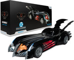 McFarlane DC Multiverse Batman and Robin Batmobile shown with its retail box and illuminated vehicle details