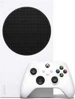 Microsoft Xbox Series S 1TB Digital Console in Robot White, front view showing the large black cooling vent and matching Xbox Wireless Controller.