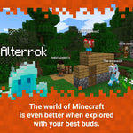 Minecraft Nintendo Switch promotional screenshot featuring an Afterdark themed world with colourful creatures, trees and custom Minecraft scenery.
