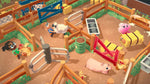 Moving Out 2 gameplay on Xbox Series X showing characters moving items through a colourful farm level