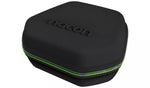 Nacon Revolution X Pro controller accessory storage case in black, featuring the Nacon logo and distinctive green zip detailing for keeping customisation components organised.