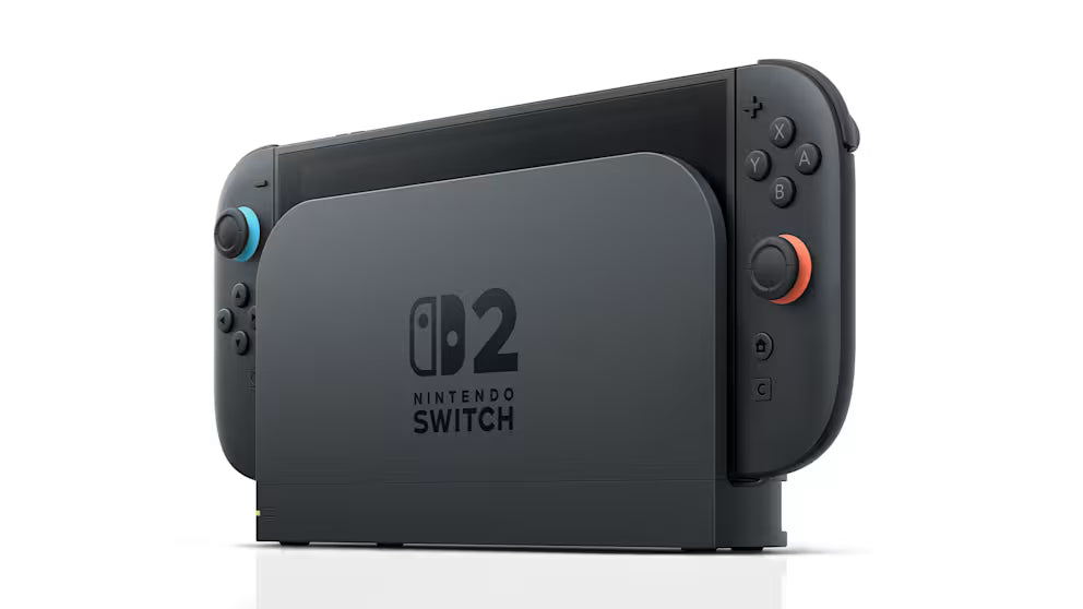 Nintendo Switch 2 official TV dock in black, featuring the Nintendo Switch 2 logo and designed to connect the console to a compatible television.