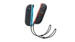 Nintendo Switch 2 left and right Joy-Con 2 controllers in black with blue and orange accents, displayed with matching wrist strap accessories.