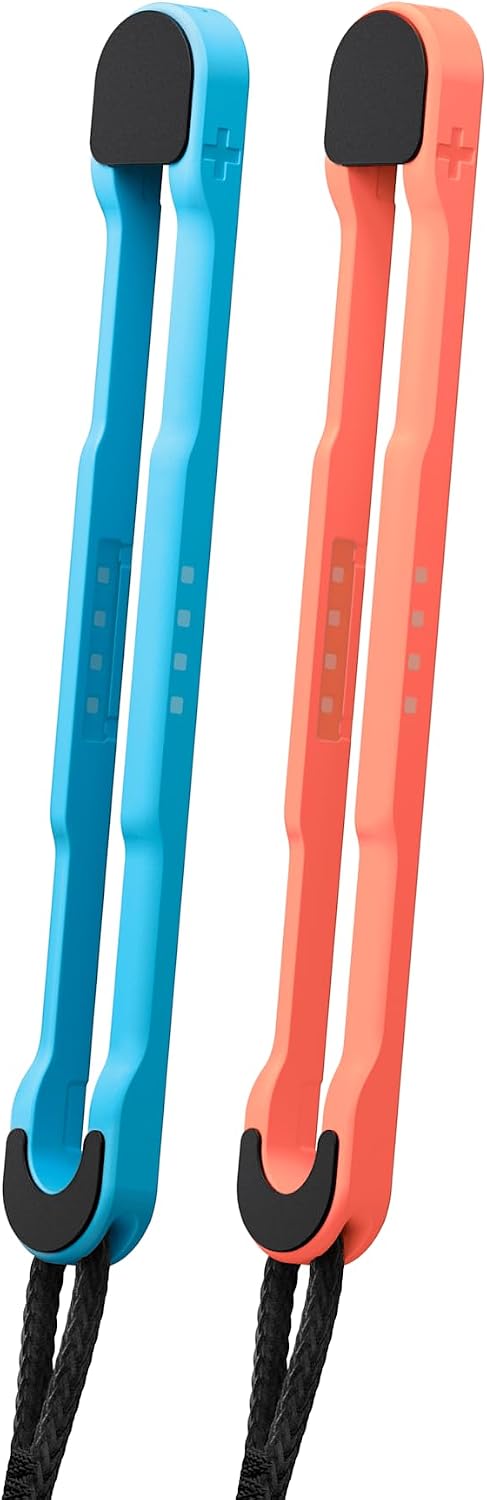 Nintendo Switch 2 Joy-Con 2 wrist strap accessories with Light Blue and Light Red edging, showing the matching safety straps and attachment rails.