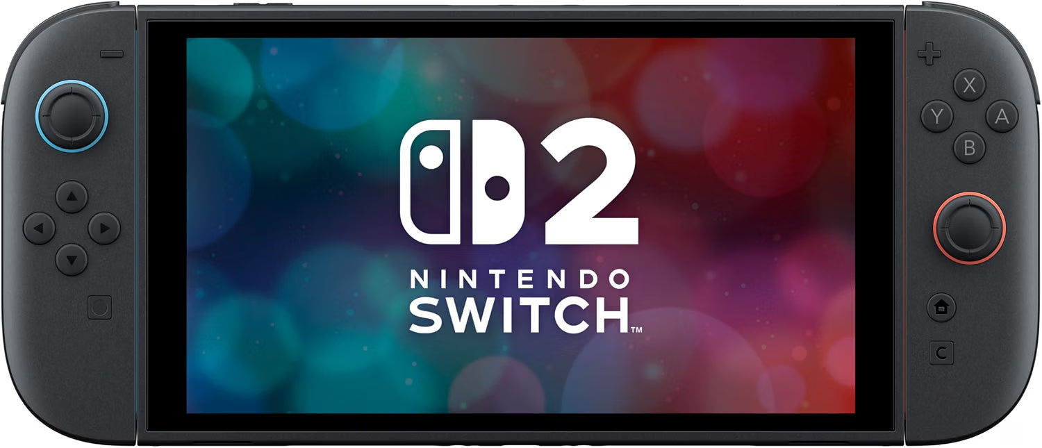 Nintendo Switch 2 console from the Mario Kart World bundle shown in handheld mode with Joy-Con 2 controllers