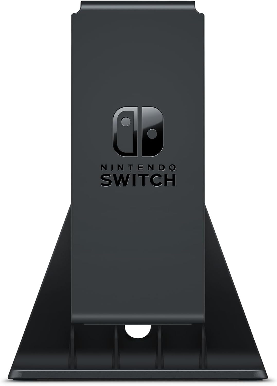Rear view of the official Nintendo Switch Joy-Con Charging Stand Two-Way, showing its black upright design and Nintendo branding.