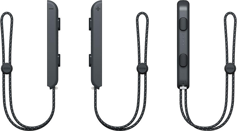 Nintendo Switch Joy-Con wrist strap accessories displayed against a white background, showing the black safety straps and controller attachment rails.