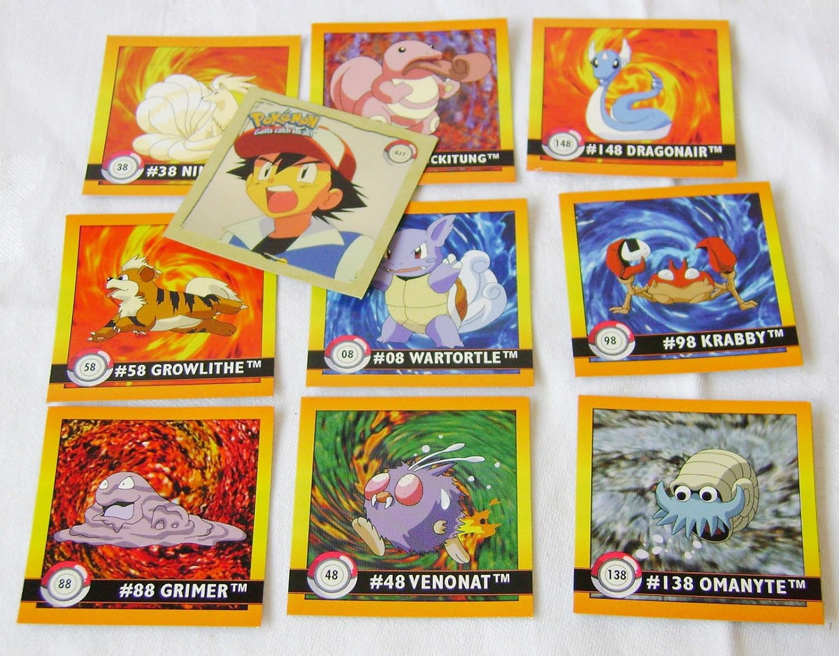 Selection of Pokémon Artbox Series 1 collectible stickers featuring classic Pokémon characters