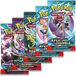 Five French Pokémon TCG booster packs arranged in an overlapping fan