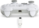 PowerA White Wired Controller for Nintendo Switch viewed from above, showing the shoulder buttons, triggers and detachable USB cable connection.