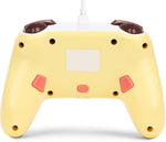 Rear view of the PowerA Pokémon Pikachu Electric Type Enhanced Wired Controller showing the yellow back casing, brown shoulder buttons and ergonomic Nintendo Switch controller grips.