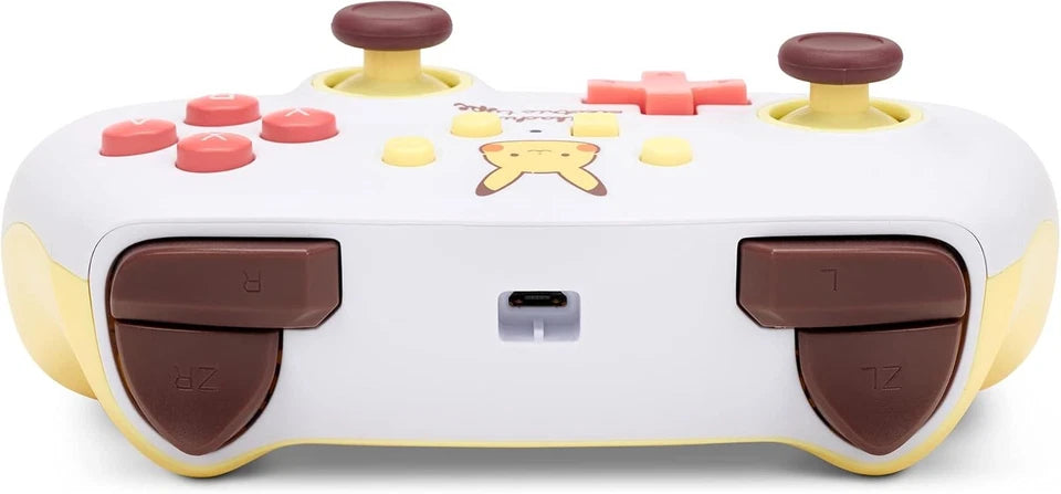 Top view of the PowerA Pokémon Pikachu Electric Type Wired Controller for Nintendo Switch, showing the brown shoulder buttons, triggers and upper controller design.